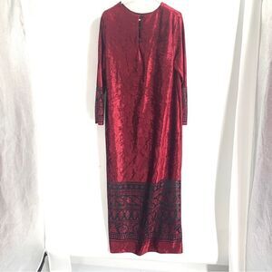 Ruth Norman of New York Crimson Velvet   W/ Black  Embroidered Trim Kaftan Sz L